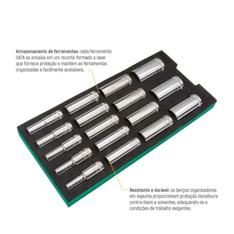 Berço EVA com Jogo de Soquetes Sextavado Longo 1/2