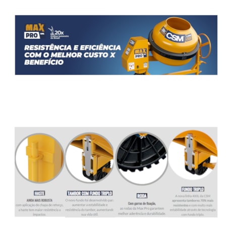 Betoneira 400 Litros 220V 2CV Motor Monofásico Chave e Painel Caixa de Aço PROFISSIONAL MAX CSM-55214e25-b937-4264-aa2b-622dca48a0c6