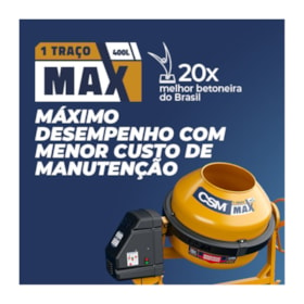 Betoneira 400 Litros 220V com Painel Adaptável e Motor Trifásico 1 TRAÇO MAX CSM