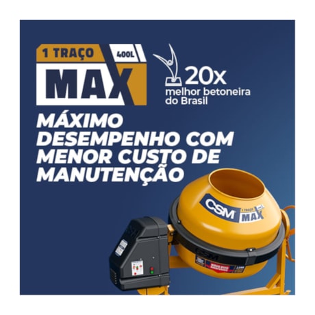 Betoneira 400 Litros 220V com Painel Adaptável e Motor Trifásico 1 TRAÇO MAX CSM-817a3381-41b8-43c1-901a-6c582b3dcd00