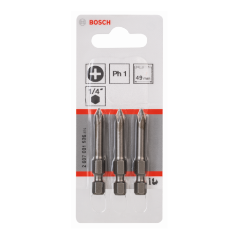 Bits Phillips Extra Hard 1mm x 49mm com 3 Unidades 2607001526 BOSCH
														