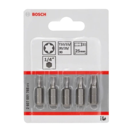 Bits Torx T10 a T30 x 25mm Encaixe 1/4