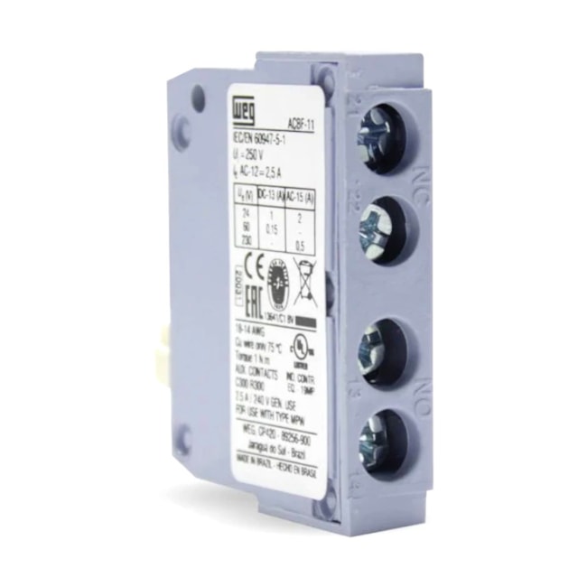 Bloco de Contato Auxiliar Frontal para Disjuntor Motor MPW 1 NA+ 1 NF ACBF-11 12463886 WEG-7e5ab791-4e10-45e0-972a-722697e86549
