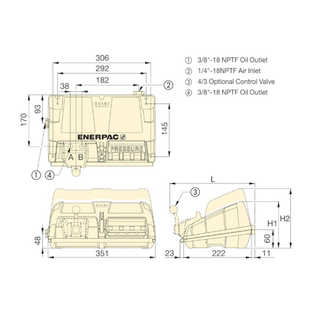 Bomba Hidráulica com Acionamento Pneumático 700 Bar 2 Litros Óleo Utilizável Simples Ação XA12 ENERPAC-39111a7f-fbf4-4e53-86c9-406d513c3e68