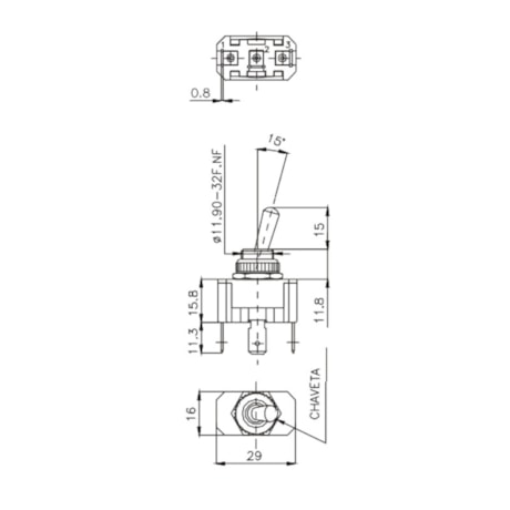 Botão Chave Liga/Desliga com Alavanca Metálica 1P 10A 250V 14123 A1B1P1Q MARGIRIUS-9e27115c-3013-4831-bfda-2dfe84afb2a0