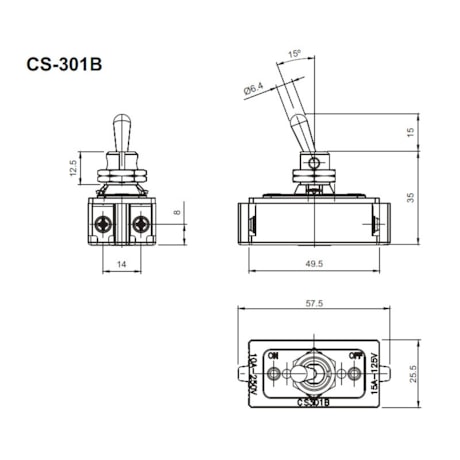 Botão Chave Liga/Desliga com Alavanca Metálica 2P 15A 250V CS-301B S/SS MARGIRIUS-5022c065-0c30-4604-a5b2-e882cef60738
