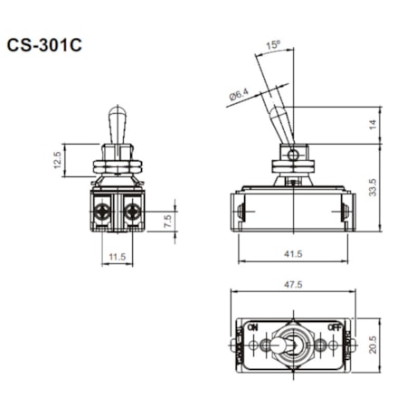 Botão Chave Liga/Desliga com Alavanca Metálica 2P 6A 250V CS-301C MB1S/SS MARGIRIUS-7ac511e1-f99f-4d48-8c08-aa967144bf6c