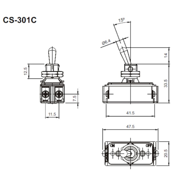 Botão Chave Liga/Desliga com Alavanca Metálica 2P 6A 250V CS-301C MB1S/SS MARGIRIUS-93c6f8db-539c-4e28-b3a6-01179b6f7e97