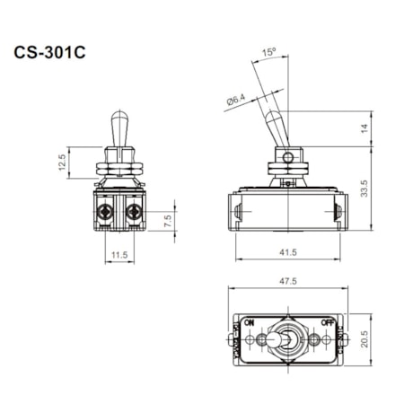 Botão Chave Liga/Desliga com Alavanca Plástica Preto 2P 6A 250V CS-301C AFB2FS/SS MARGIRIUS-ed52c902-297b-42a5-9796-48cf9bc4ed0e