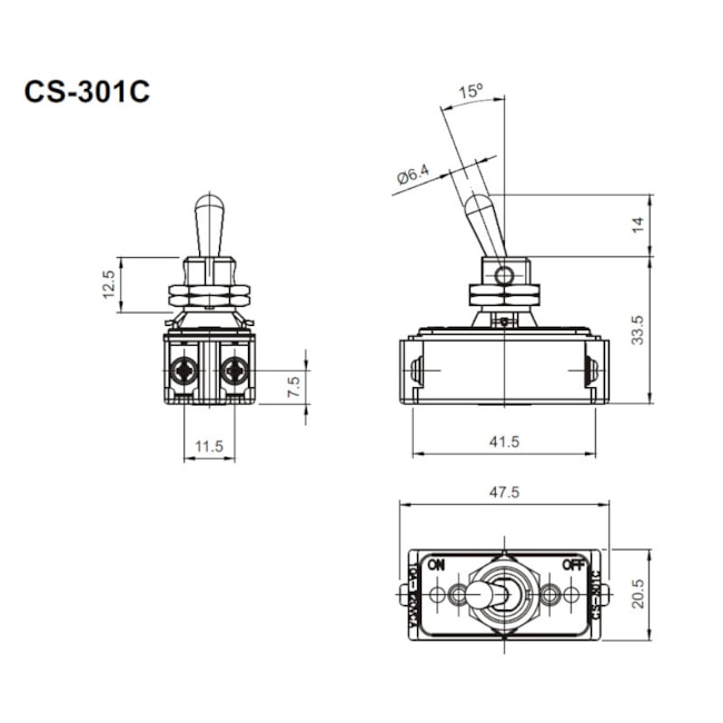 Botão Chave Liga/Desliga com Alavanca Plástica Preto 2P 6A 250V CS-301C AFB2FS/SS MARGIRIUS-a1f98f17-dbba-480d-995b-61036d970f37