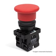 Botão de Impulsão Cogumelo Soco Plástico Vermelho 60mm Encaixe 22,5mm SLPFN1M6 STECK