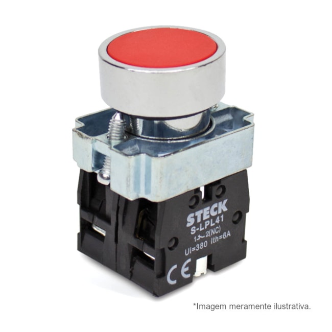 Botão de Impulsão Metálico Vermelho 22,5mm SLMRN1 STECK-cc688fee-a140-40b6-a184-33c1ccbd6237