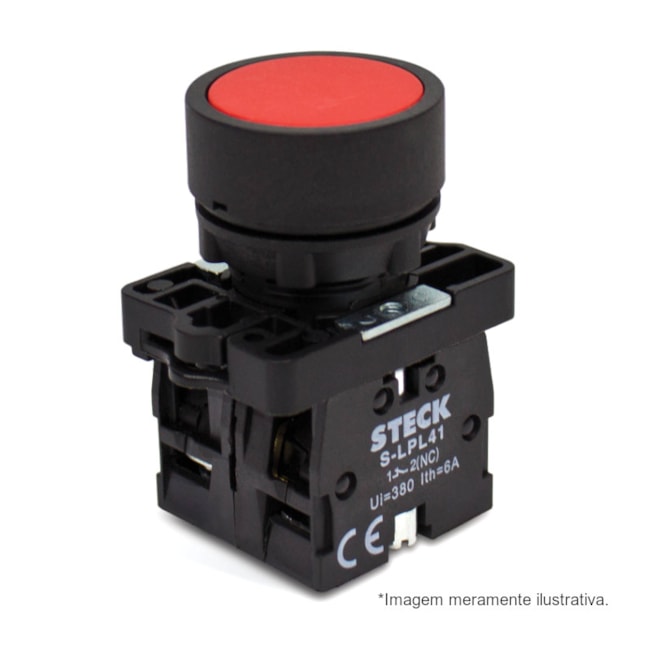 Botão de Impulsão Plástico Vermelho 22,5mm SLPRN1 STECK-717cedcf-ce71-4b0f-882d-92476d14b570