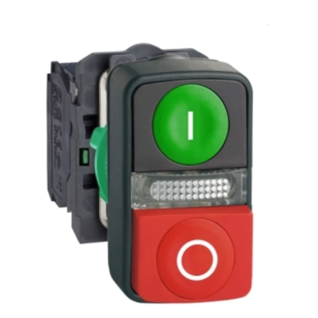 Botão de Pressão de Duas Cabeças 22mm Plástico Iluminado VD/VM LED 220V GRAV