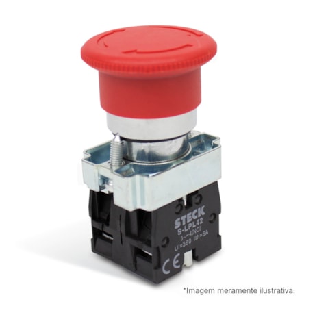 Botão de Retenção Cogumelo Soco Metálico Vermelho 40mm Encaixe 22,5mm SLMFN1R4 STECK-cd99beb0-477a-4533-b7ff-ed25a3741b00