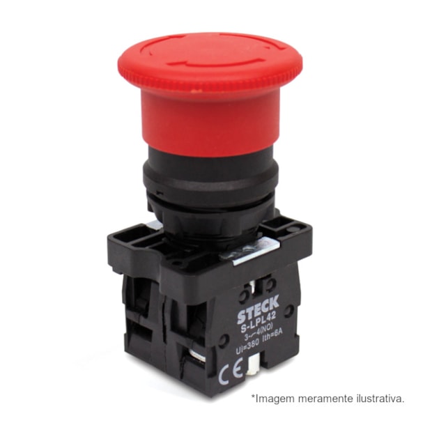 Botão de Retenção Cogumelo Soco Plástico Vermelho 40mm Encaixe 22,5mm SLPFN1R4 STECK-77106e5c-aa6a-45e2-925d-f2f12002794f