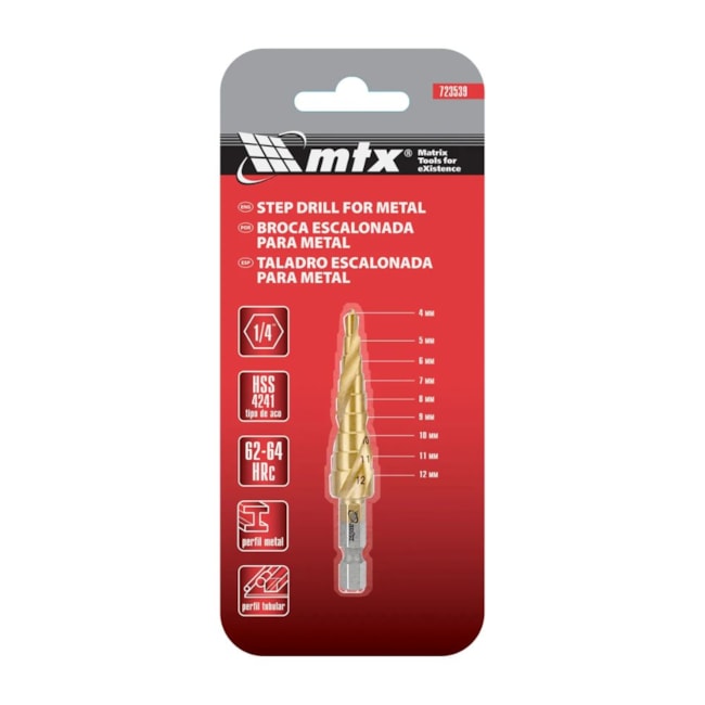 Broca Escalonada HSS 4 a 12 Titânio 723539 MTX-c4b6388a-8d64-40c0-9e60-0910978c48ae