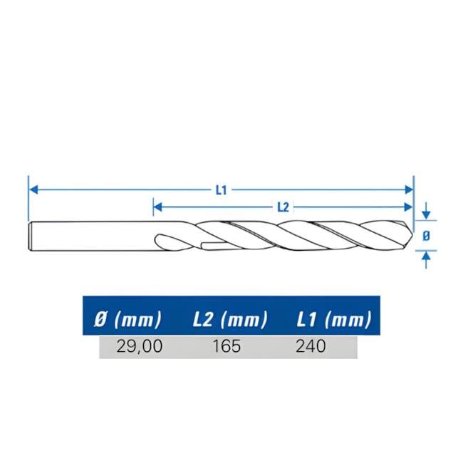 Broca HP HSS DIN 338N 29.00mm 165x240 TW104-29.00 LENOX TWILL-6acd245c-a305-4421-9808-45f4c8570ed0