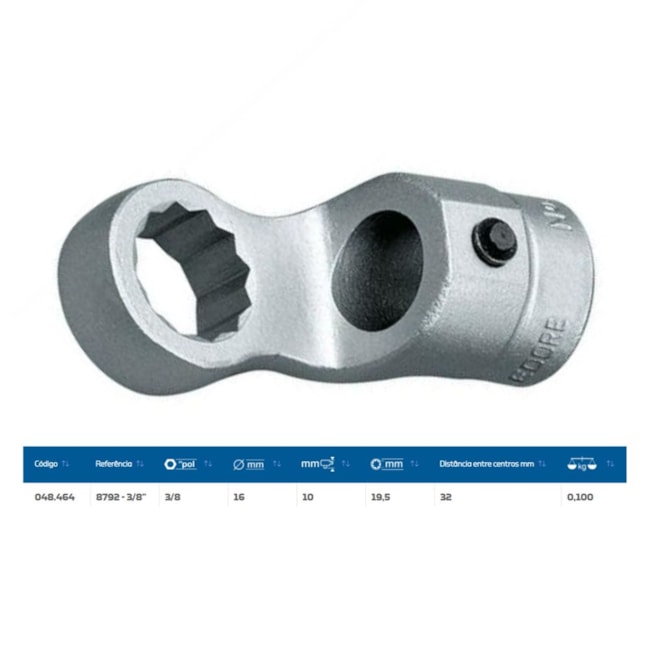 Cabeça Intercambiável 16mm Chave Estrela 3/8