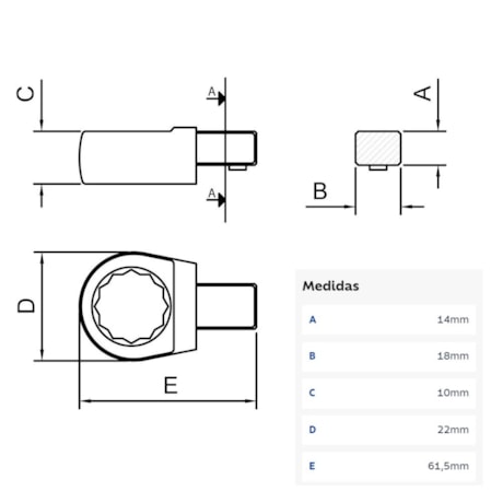 Cabeça Intercambiável Chave Estrela 14mm - Encaixe 14x18mm 44514014 TRAMONTINA PRO