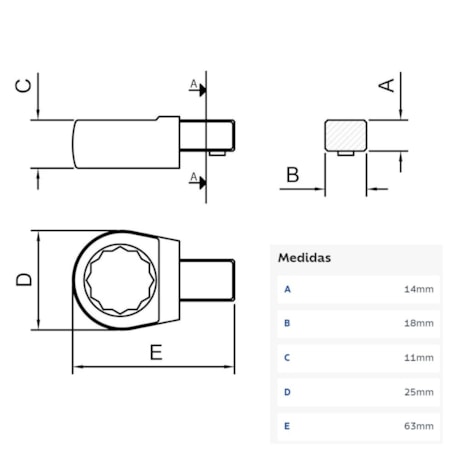 Cabeça Intercambiável Chave Estrela 16mm - Encaixe 14x18mm 44514016 TRAMONTINA PRO