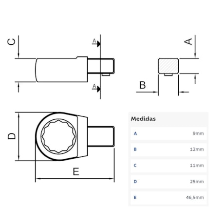 Cabeça Intercambiável Chave Estrela 16mm Encaixe 9x12mm 44512016 TRAMONTINA PRO