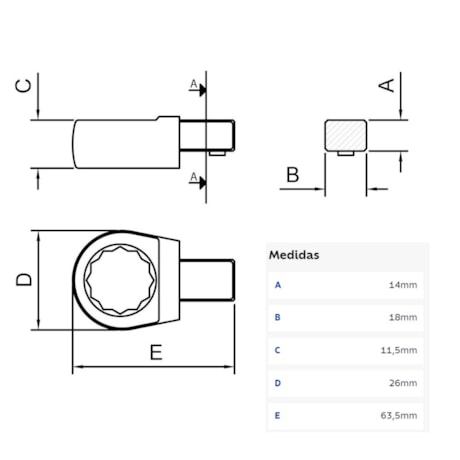 Cabeça Intercambiável Chave Estrela 17mm - Encaixe 14x18mm 44514016 TRAMONTINA PRO