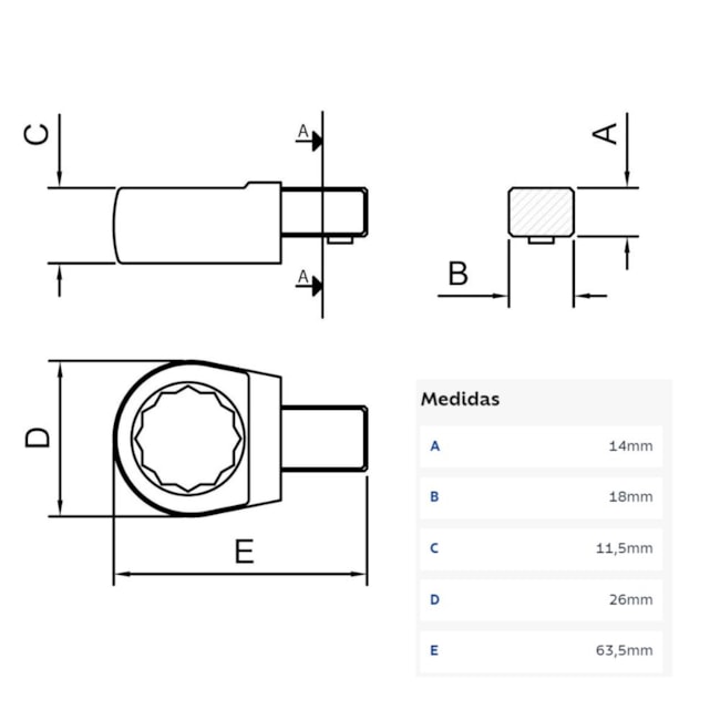 Cabeça Intercambiável Chave Estrela 17mm - Encaixe 14x18mm 44514016 TRAMONTINA PRO-b325f4f1-cbae-4c44-9200-9aecaeef256c