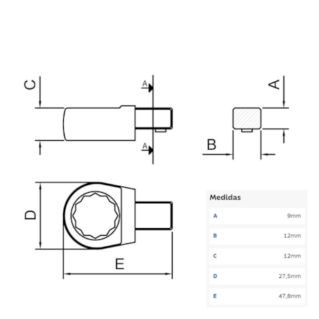 Cabeça Intercambiável Chave Estrela 18mm Encaixe 9x12mm 44512018 TRAMONTINA PRO-3490c292-d8e1-4836-b0fe-7f3c90e5b409