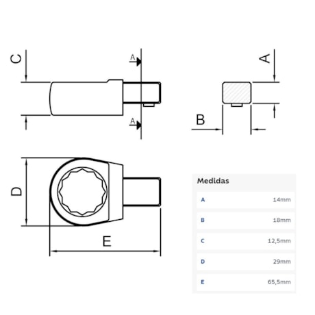 Cabeça Intercambiável Chave Estrela 19mm - Encaixe 14x18mm 44514019 TRAMONTINA PRO