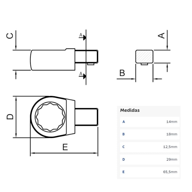 Cabeça Intercambiável Chave Estrela 19mm - Encaixe 14x18mm 44514019 TRAMONTINA PRO-e523487e-5401-46e5-a382-861eed790fec