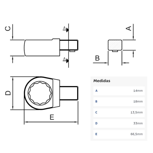 Cabeça Intercambiável Chave Estrela 21mm - Encaixe 14x18mm 44514021 TRAMONTINA PRO-77c9316f-13ce-4ac1-9d4f-52f6e414ce7a