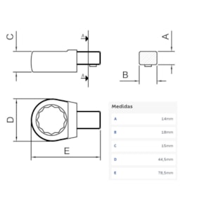 Cabeça Intercambiável Chave Estrela 30mm - Encaixe 14x18mm 44514030 TRAMONTINA PRO