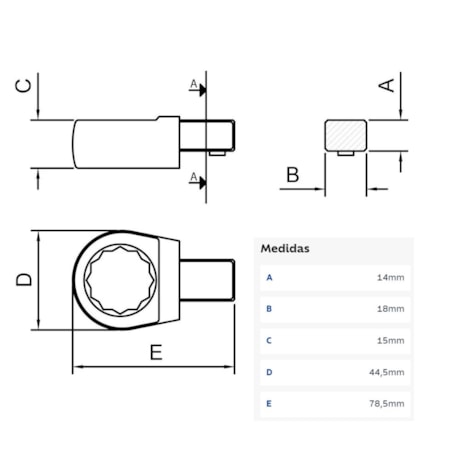 Cabeça Intercambiável Chave Estrela 30mm - Encaixe 14x18mm 44514030 TRAMONTINA PRO