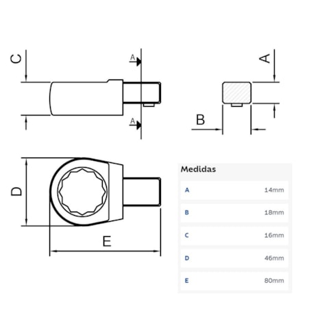 Cabeça Intercambiável Chave Estrela 32mm - Encaixe 14x18mm 44514032 TRAMONTINA PRO