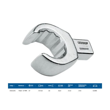 Cabeça Intercambiável Chave Estrela Aberta 17mm Encaixe 9x12mm 7312-17 GEDORE-2b75d70a-0bfe-4910-ae49-2aa4250d11ec