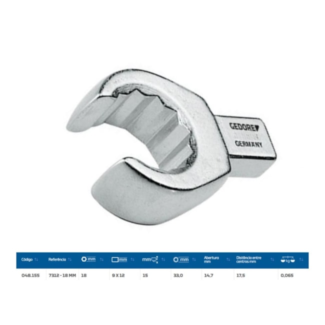 Cabeça Intercambiável Chave Estrela Aberta 19mm Encaixe 9x12mm 7312-19 GEDORE-6ec68eba-27b6-4da2-bf78-4e77bbdf0411