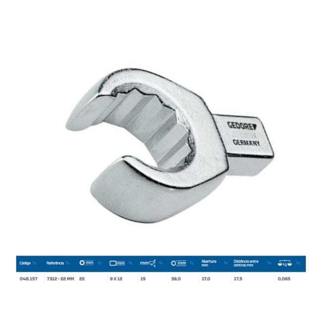 Cabeça Intercambiável Chave Estrela Aberta 22mm Encaixe 9x12mm 7312-22 GEDORE-610a2b2e-7596-4493-b596-996d239ee7ca