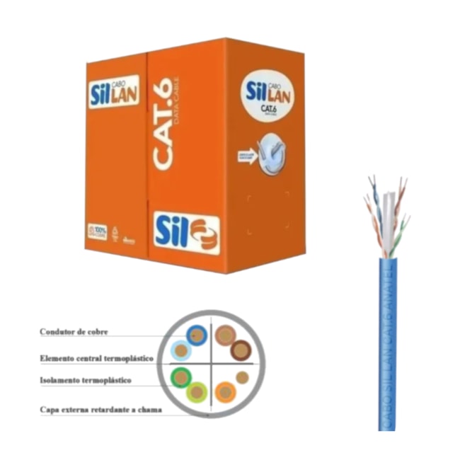 Cabo de Rede CAT-6 4P x U/UTP 23AWG CMZ Azul 305 Metros SIL LAN-94132125-bf7e-49a4-891e-c8d282882499