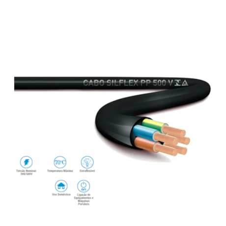 Cabo Flexível PP 2 x 0.75mm 500V Preto por Metro SILFLEX SIL-d23f234e-2d6a-422c-a06b-d909d34775e3