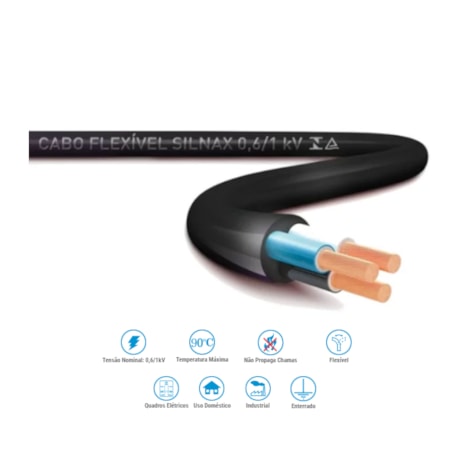 Cabo Flexível Preto HEPR 90º 3x10.0mm 1kV SILNAX SIL - VENDIDO POR METRO-8cb18fa5-e3d3-471c-81a1-3e0deb1ec946