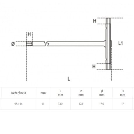 Cabo T Deslizante Chave Hexagonal 14mm 951 BETA