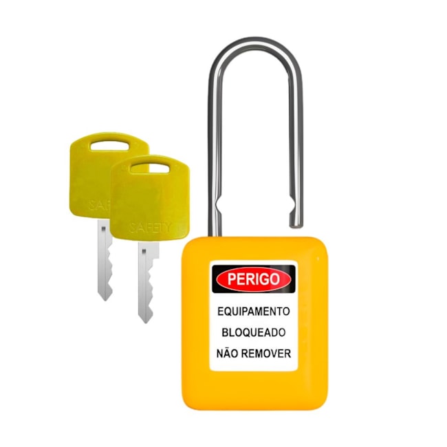 Cadeado Plástico 38,0mm Haste Metálica (Cromada) Amarelo com 2 Chaves CMCAM240CD TAGOUT-77300713-92a3-459a-bf5a-de79e16240b2