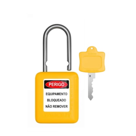 Cadeado Plástico Amarelo 25,0mm Haste Cromada com 1 Chave CMCAM125CD TAGOUT