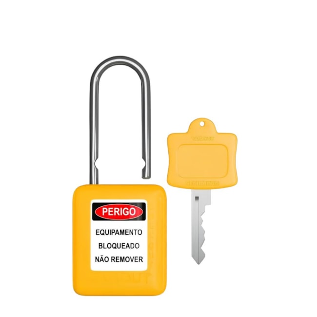 Cadeado Plástico Amarelo 38,0mm Haste Metálica (Cromada) com 1 Chave CMCAM14004CD TAGOUT-3e2cf689-b234-4661-91d0-8c502b1d6eff