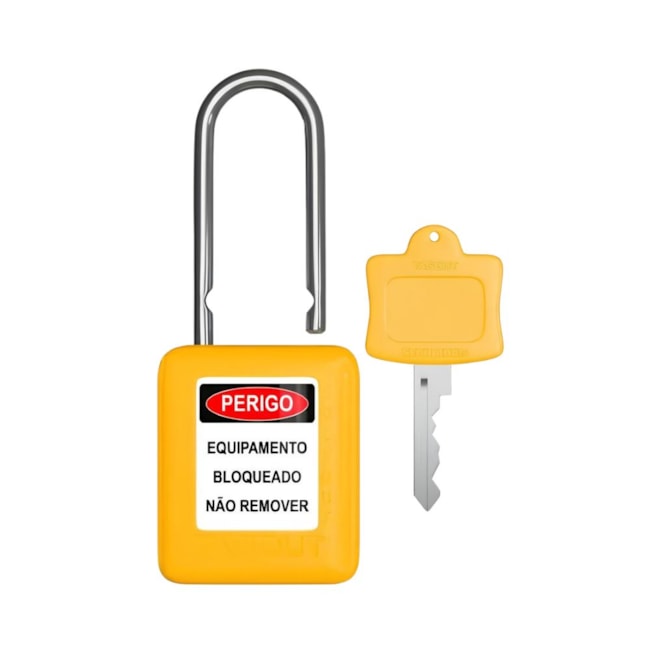 Cadeado Plástico Amarelo 38,0mm Haste Metálica (Cromada) com 1 Chave CMCAM140CD TAGOUT-18053180-0135-4377-8cec-425f660515cc