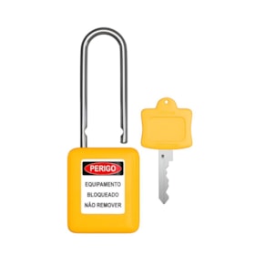 Cadeado Plástico Amarelo 50,0mm Haste Metálica (Cromada) com 1 Chave CMCAM150CD TAGOUT