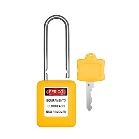 Cadeado Plástico Amarelo 50,0mm Haste Metálica (Cromada) com 1 Chave CMCAM150CD TAGOUT