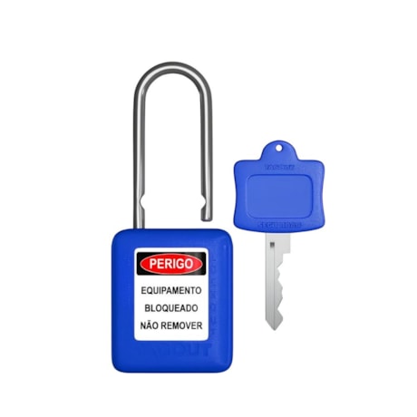 Cadeado Plástico Azul 38,0mm Haste Metálica (Cromada) com 1 Chave CMCAZ14004CD TAGOUT
