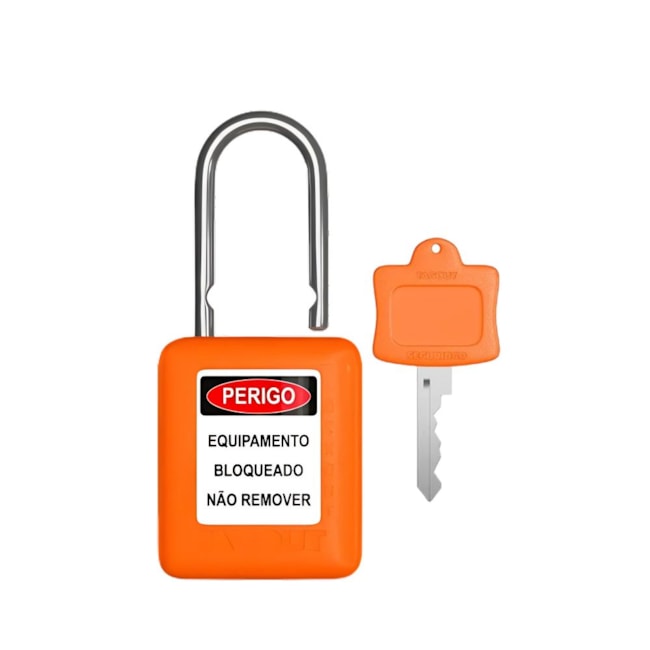 Cadeado Plástico Laranja 25,0mm Haste Cromada com 1 Chave CMCLA125CD TAGOUT-0159e499-6276-43e7-9f41-0616312124e3